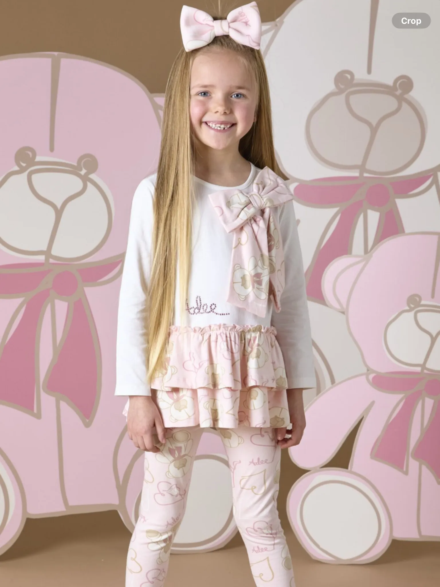 ADee summer teddy print bow leggings set 07242376