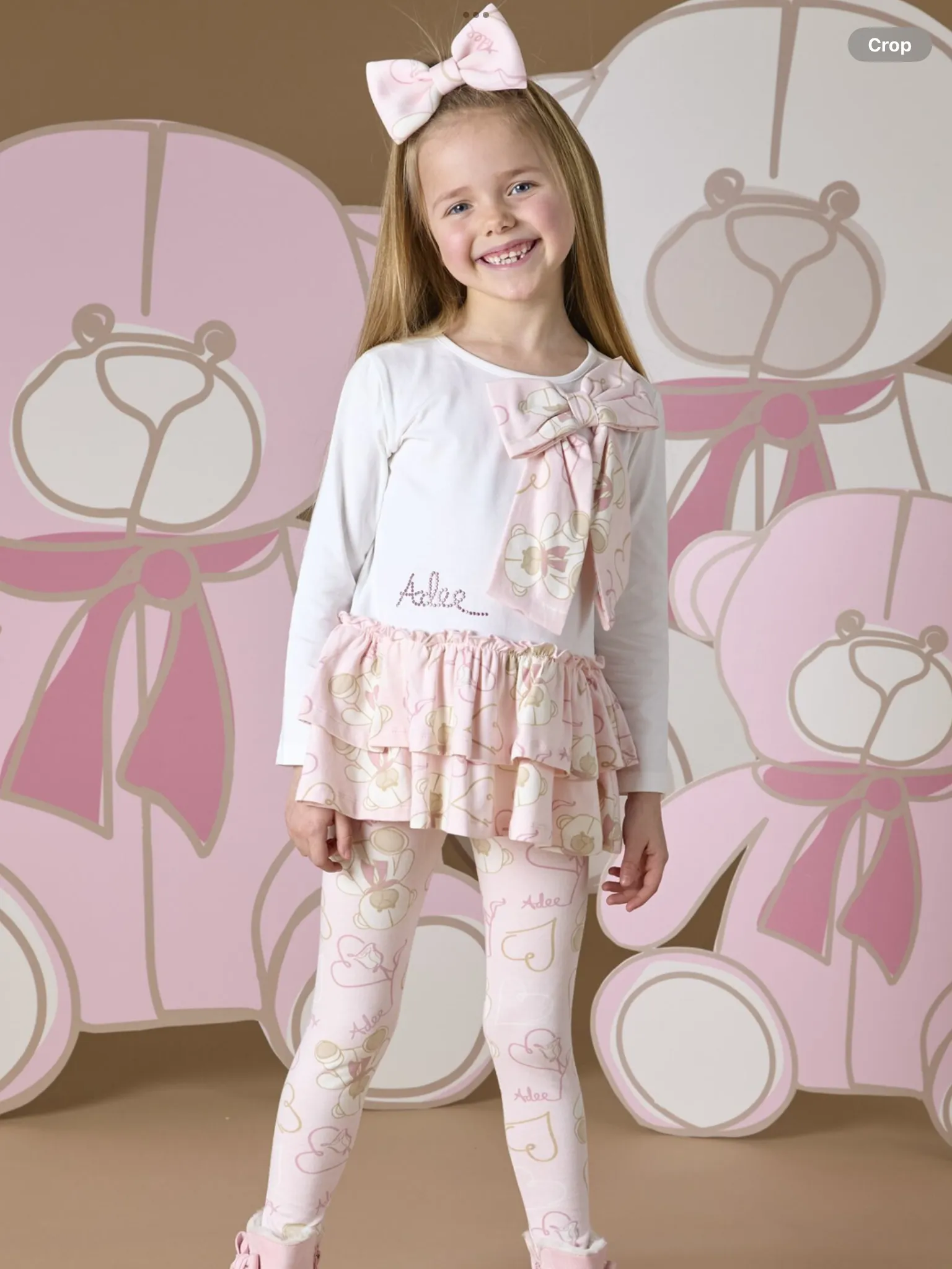 ADee summer teddy print bow leggings set 07242376