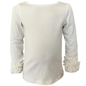 AnnLoren Baby Big Girls Boutique Long Sleeve Cream Ruffle Layering T-shirt Tee Shirt Soft Cotton