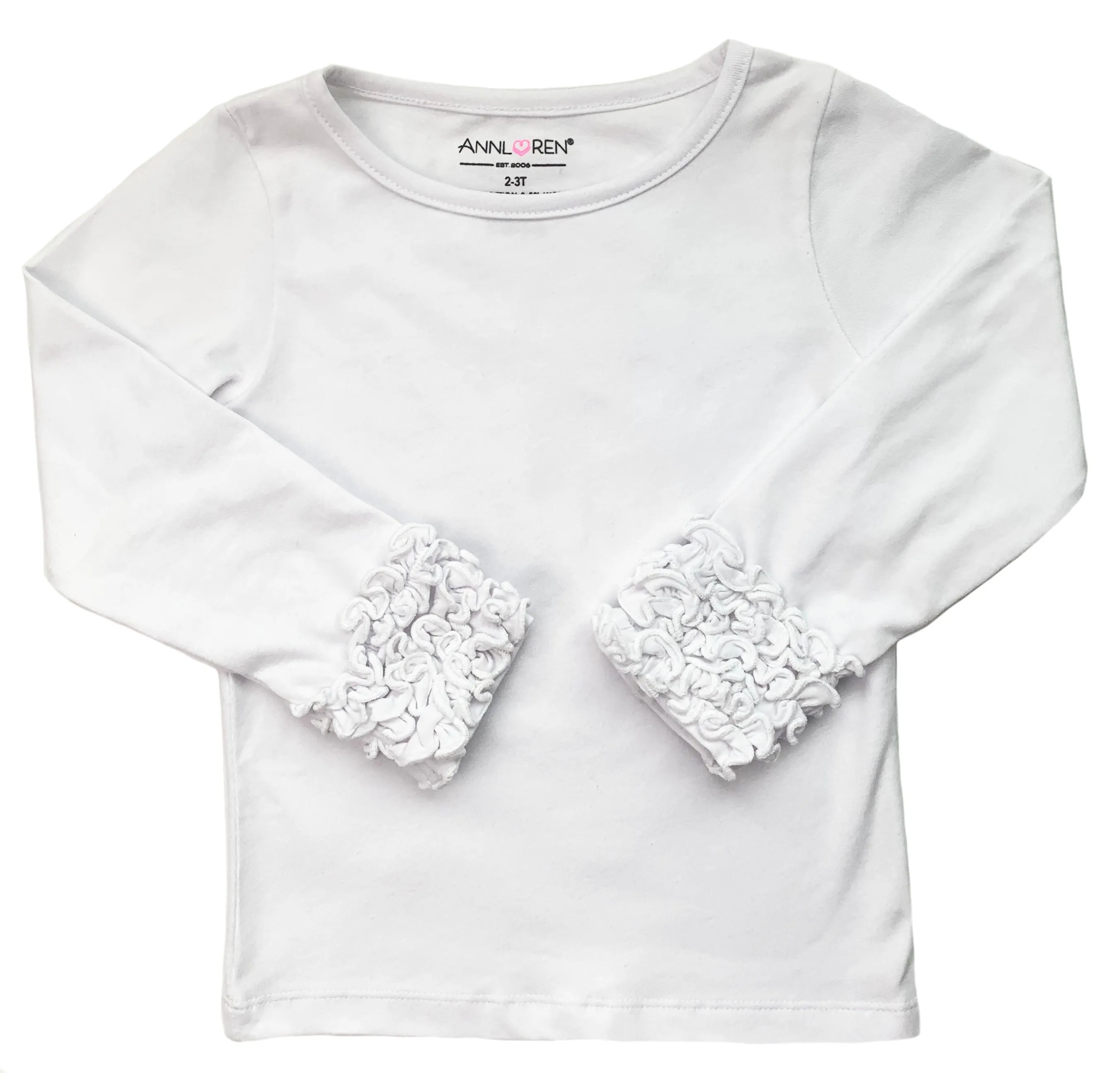 AnnLoren Baby Big Girls Boutique Long Sleeve White Ruffle Layering T-shirt