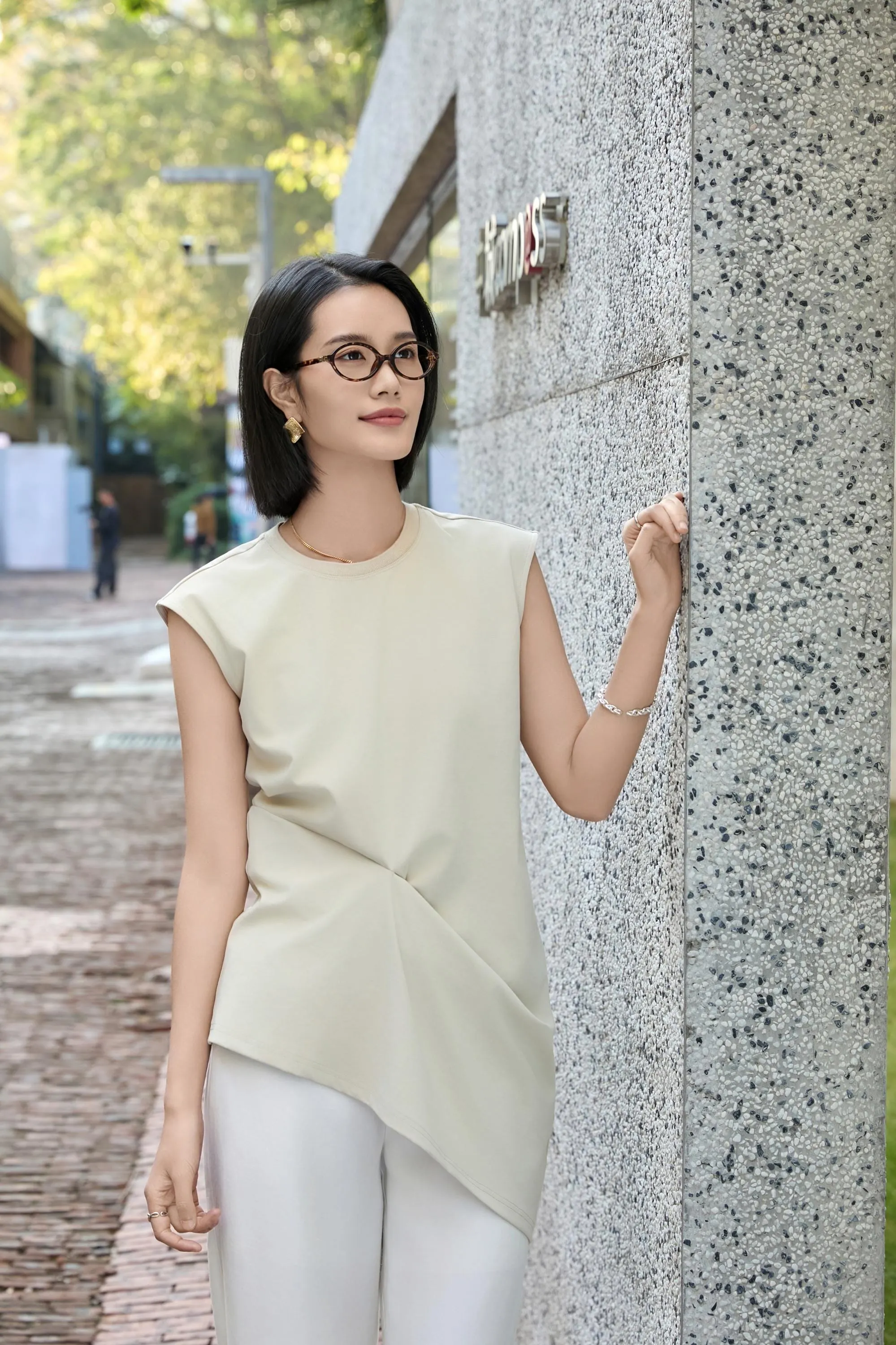 Apricot & Black Asymmetrical Cotton Tank Top | Cloud-Soft Bias-Cut Women's Casual Tee