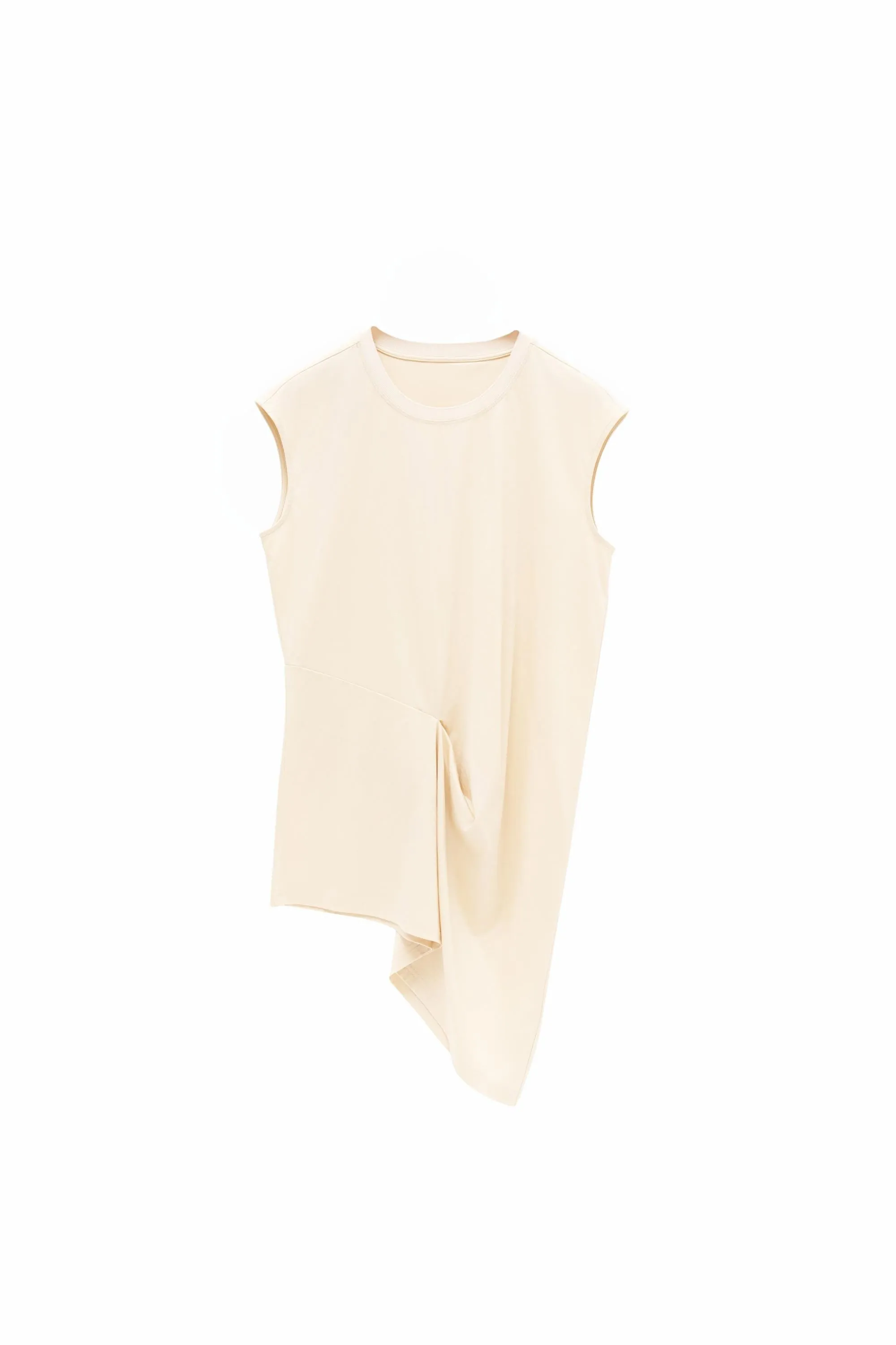 Apricot & Black Asymmetrical Cotton Tank Top | Cloud-Soft Bias-Cut Women's Casual Tee