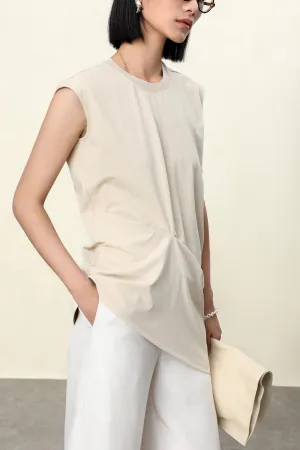 Apricot & Black Asymmetrical Cotton Tank Top | Cloud-Soft Bias-Cut Women's Casual Tee