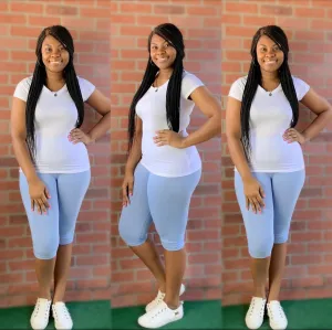 Basic Cotton Capri Leggings Only (Spring Blue)
