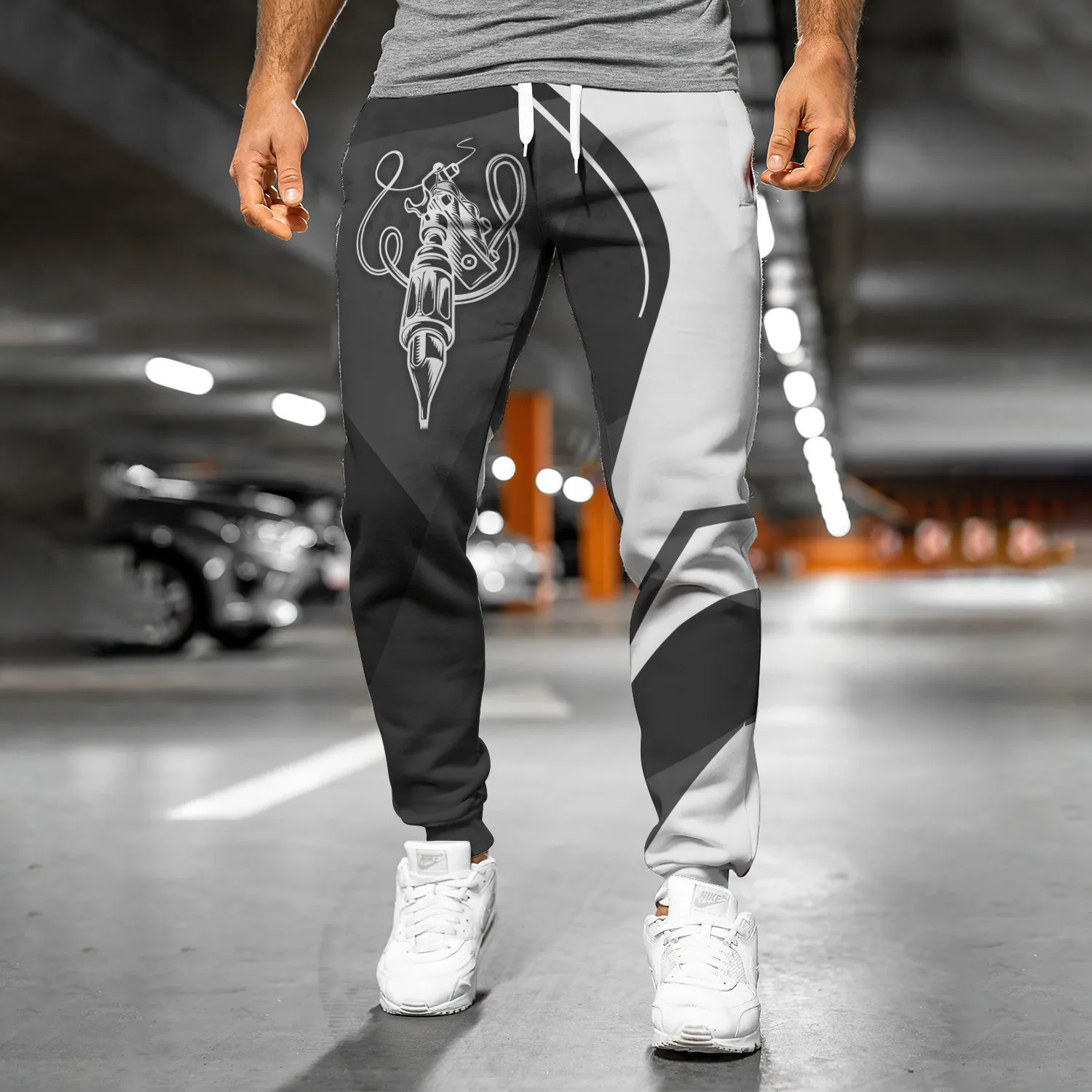 Black & White Tattoo Pants Tattoo Machine Personalized Name 3D Sweatpants Tattoo Artist Jogger