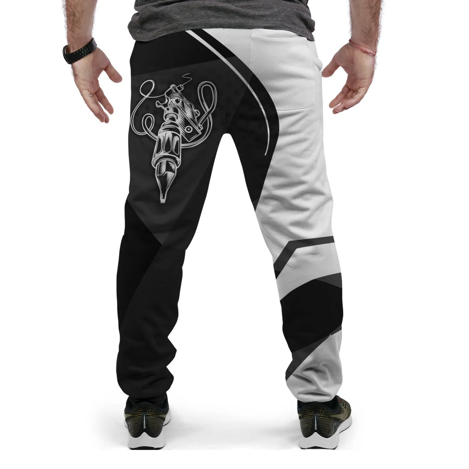 Black & White Tattoo Pants Tattoo Machine Personalized Name 3D Sweatpants Tattoo Artist Jogger