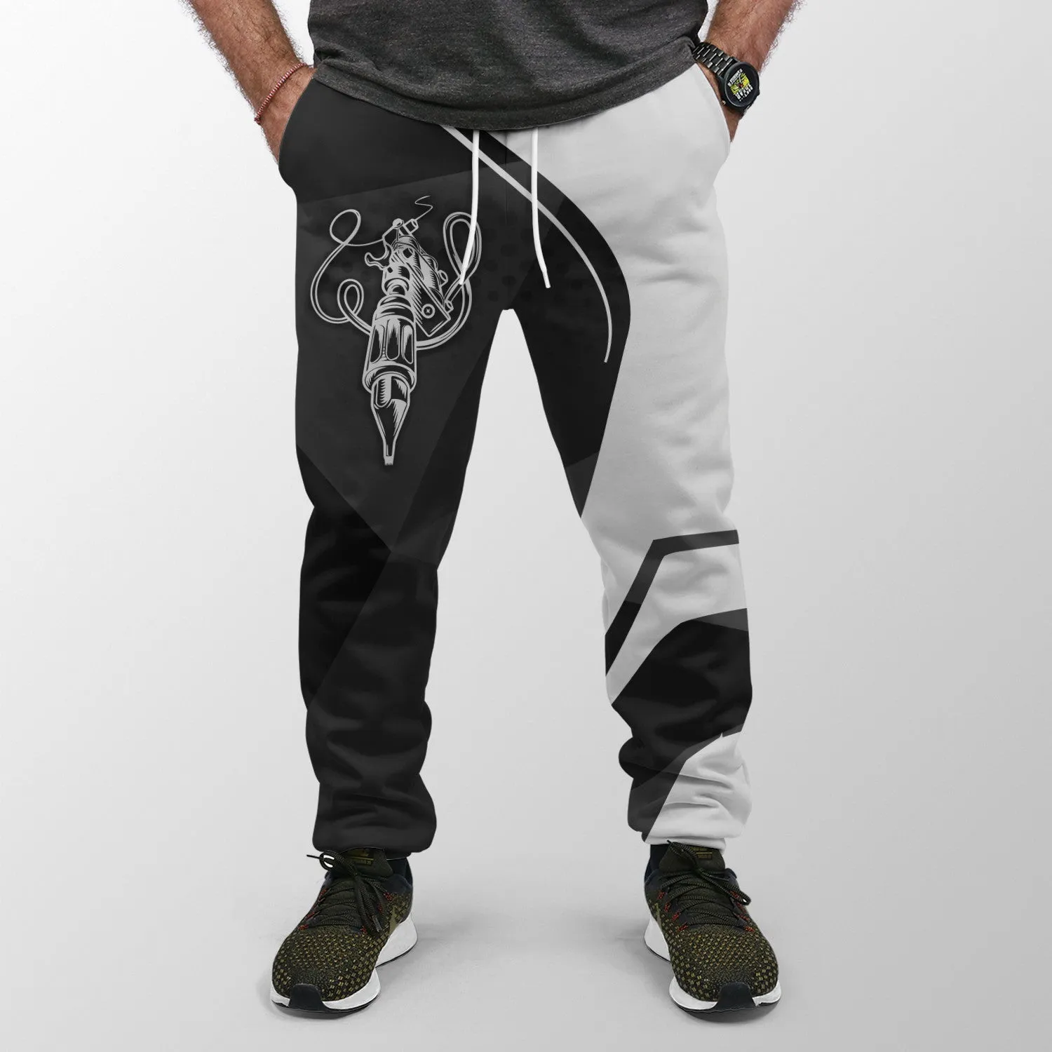 Black & White Tattoo Pants Tattoo Machine Personalized Name 3D Sweatpants Tattoo Artist Jogger