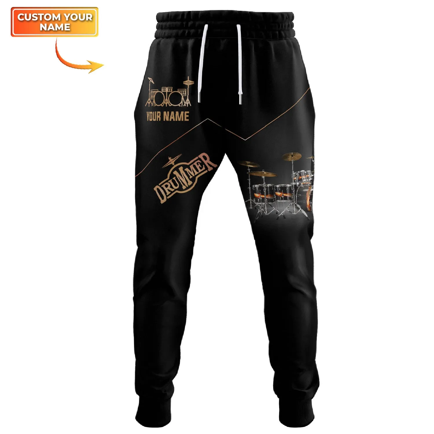 Black Drum Sets Personalized Name 3D Pants Custom Black Drum Gift For Drum Lovers