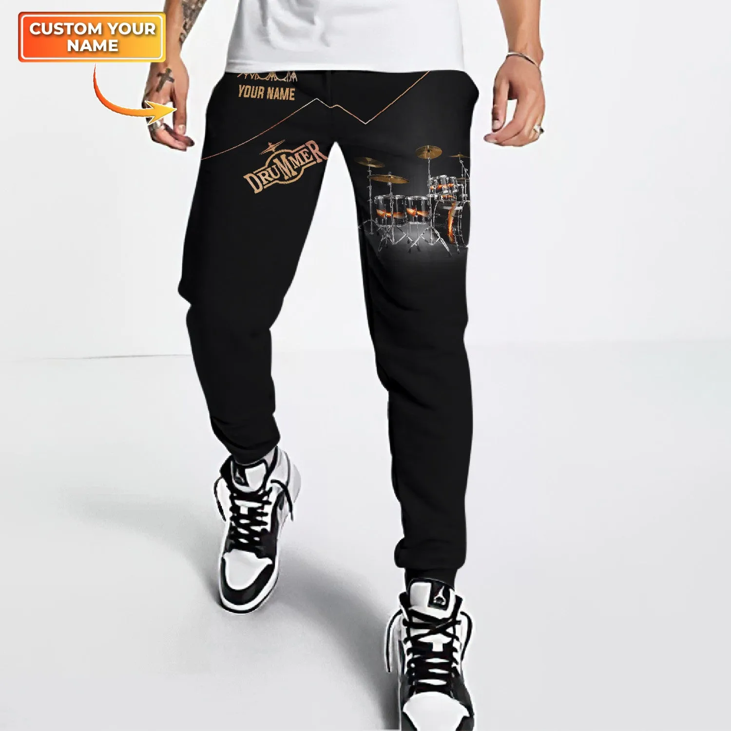 Black Drum Sets Personalized Name 3D Pants Custom Black Drum Gift For Drum Lovers