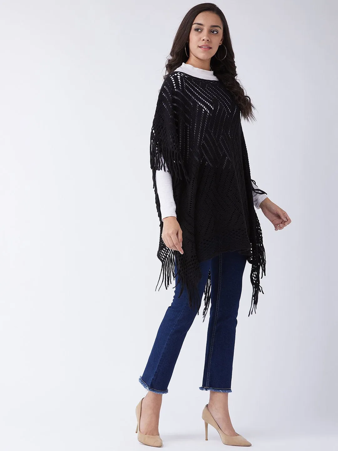 Black Zig Zag Poncho