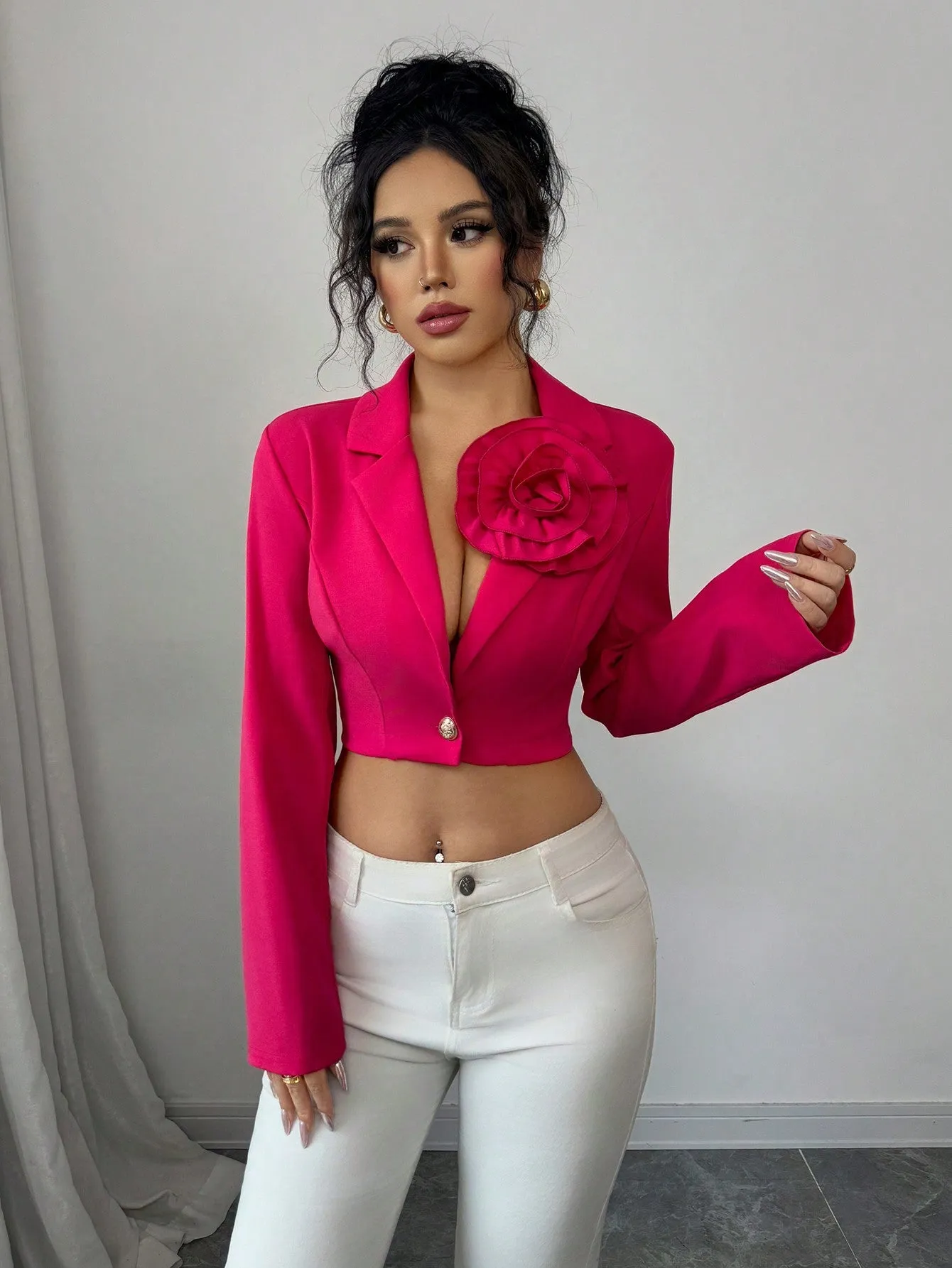 Blazer floral 3D fucsia para el Día de San Valentín