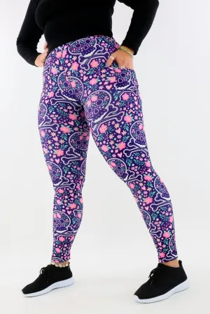 Blooming Skull - Casual - Regular Full Leggings - Pockets
