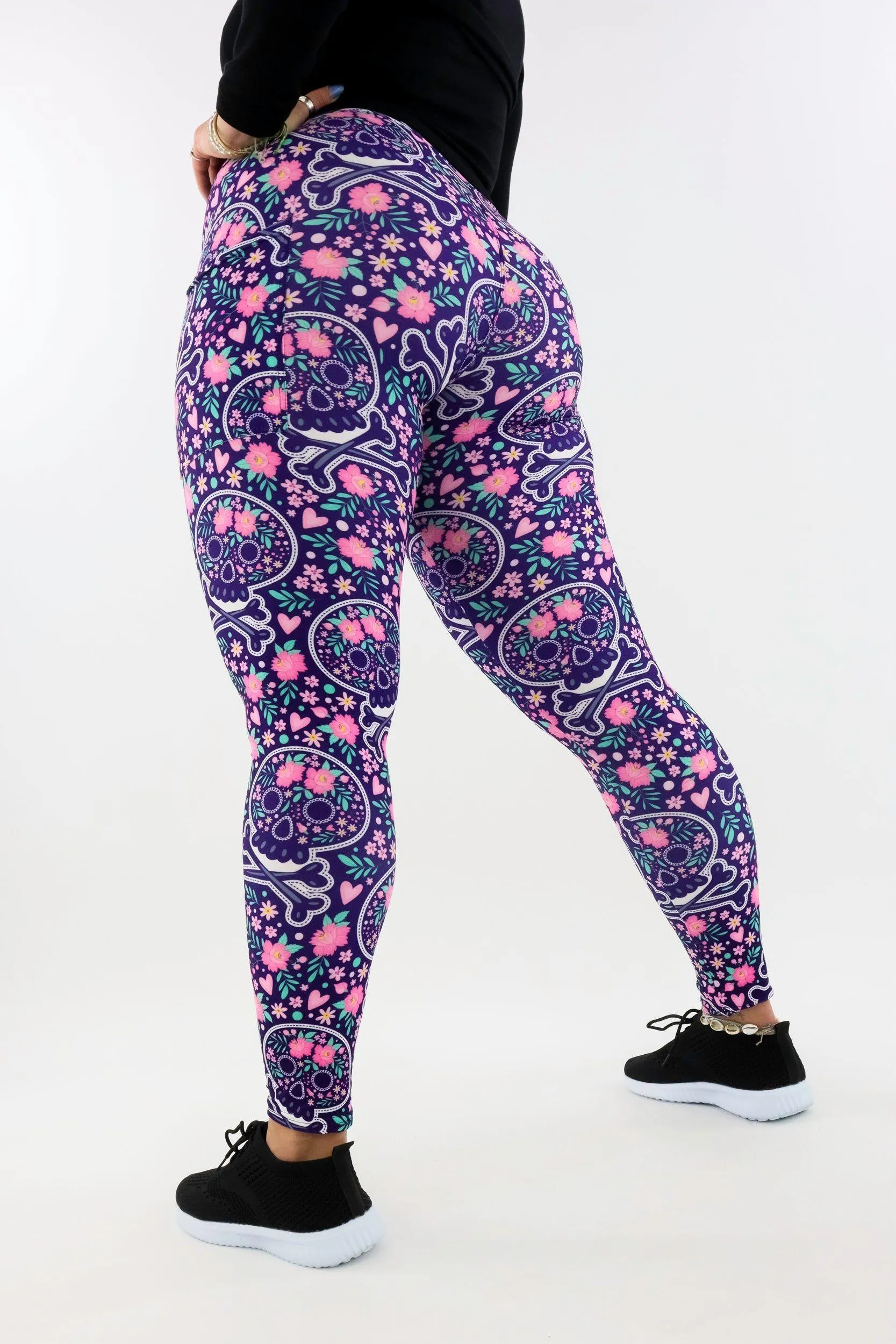 Blooming Skull - Casual - Regular Full Leggings - Pockets