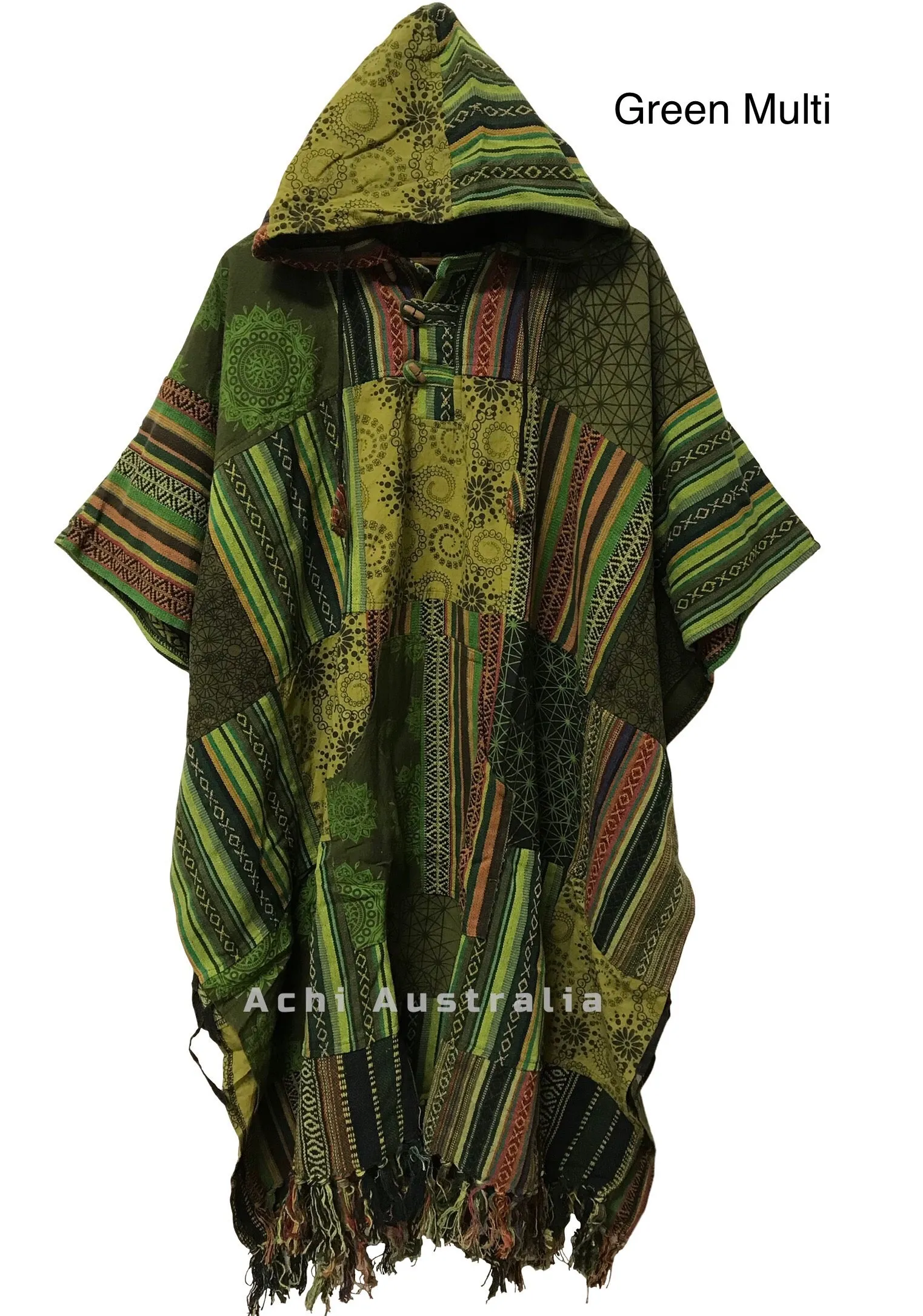 Boho Hippie Heavy Cotton Patchwork Poncho