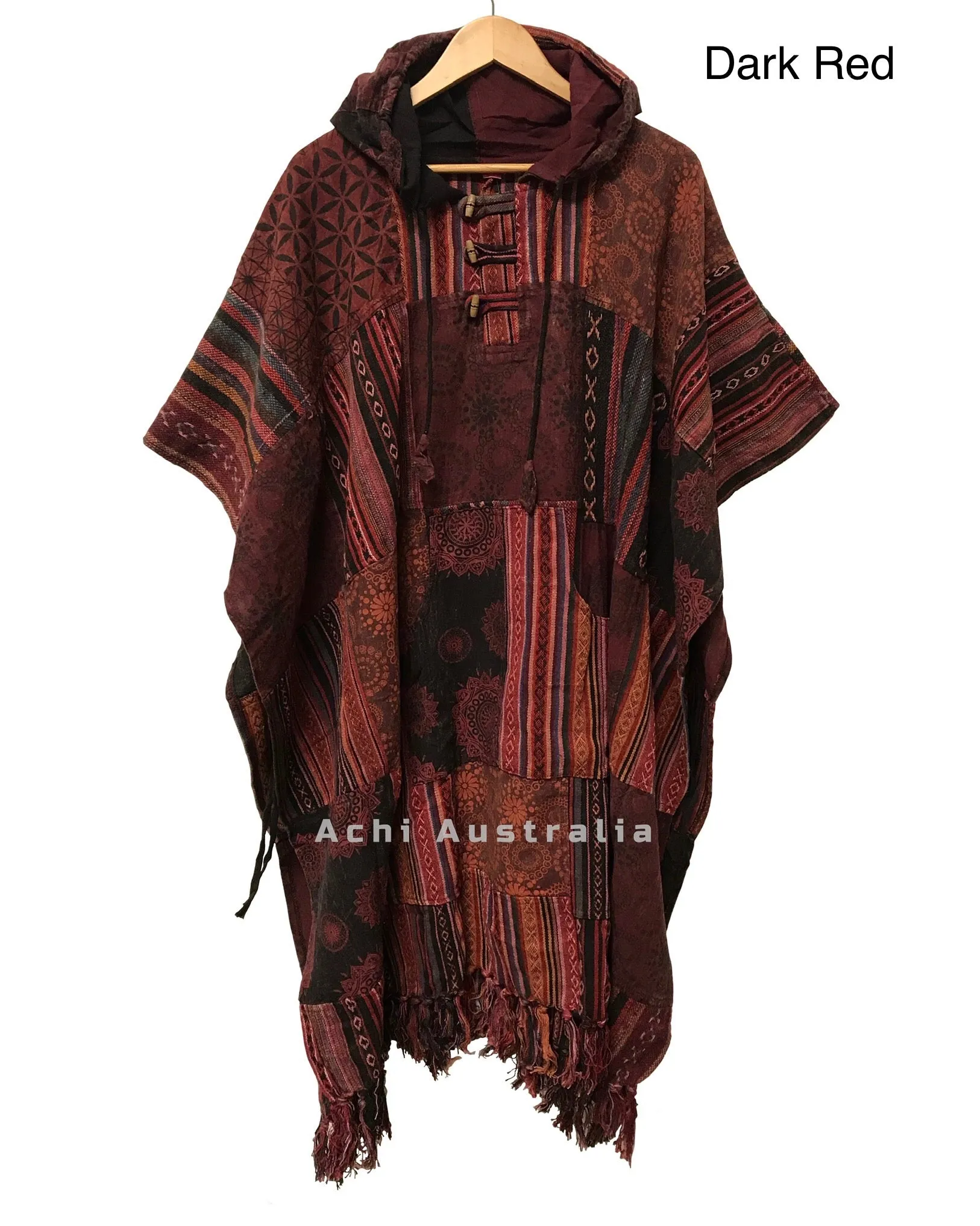 Boho Hippie Heavy Cotton Patchwork Poncho