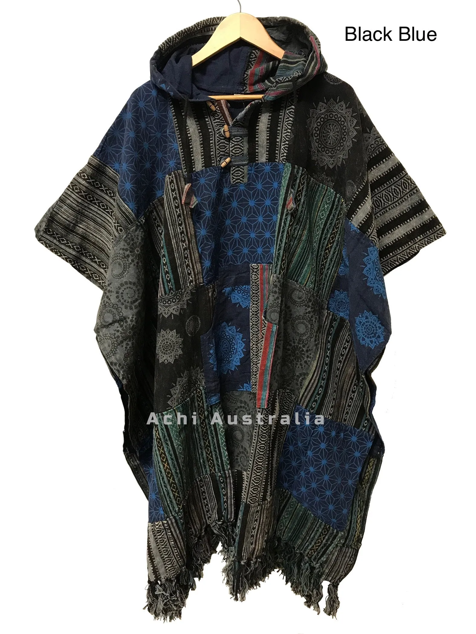 Boho Hippie Heavy Cotton Patchwork Poncho