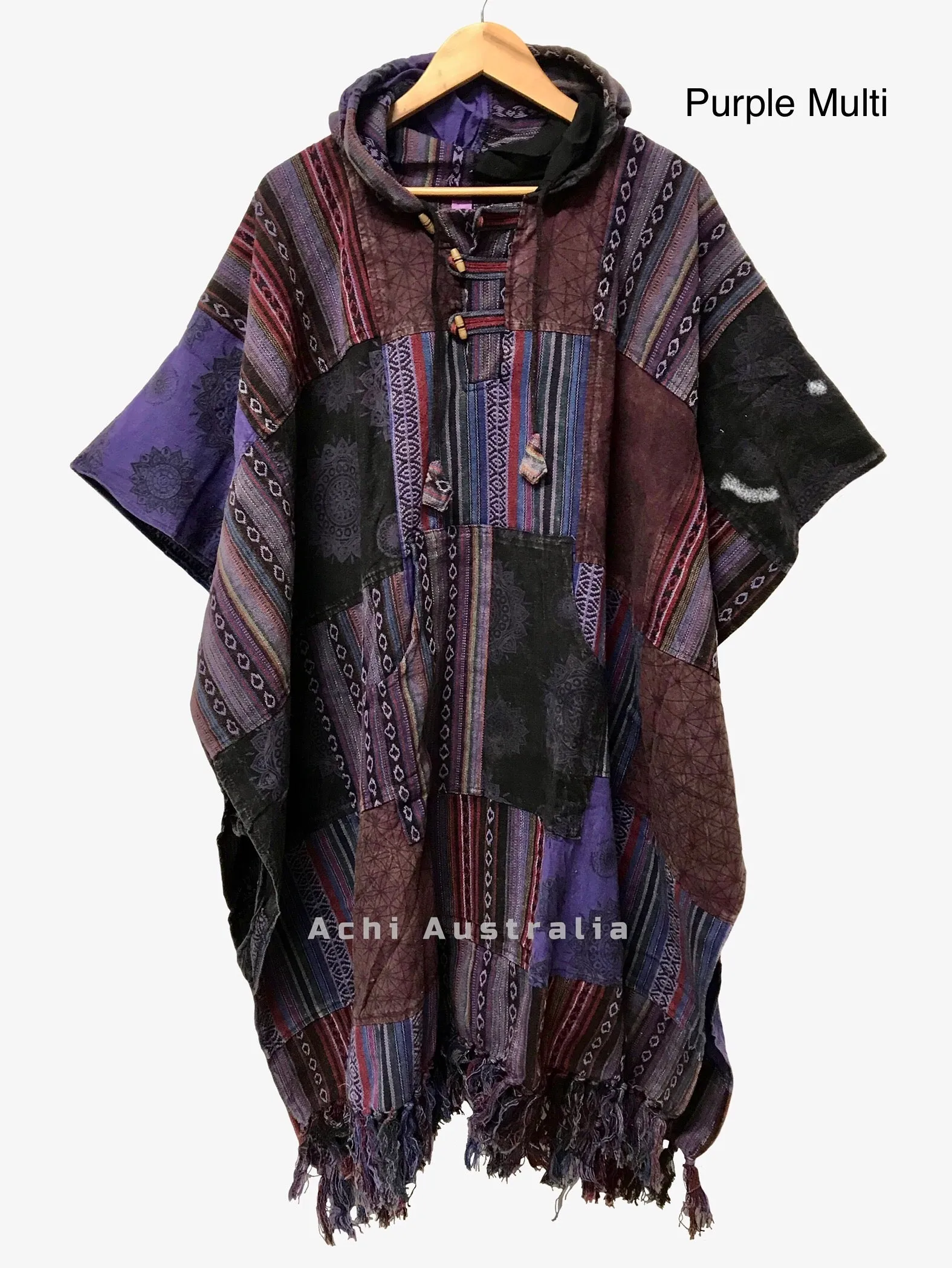 Boho Hippie Heavy Cotton Patchwork Poncho