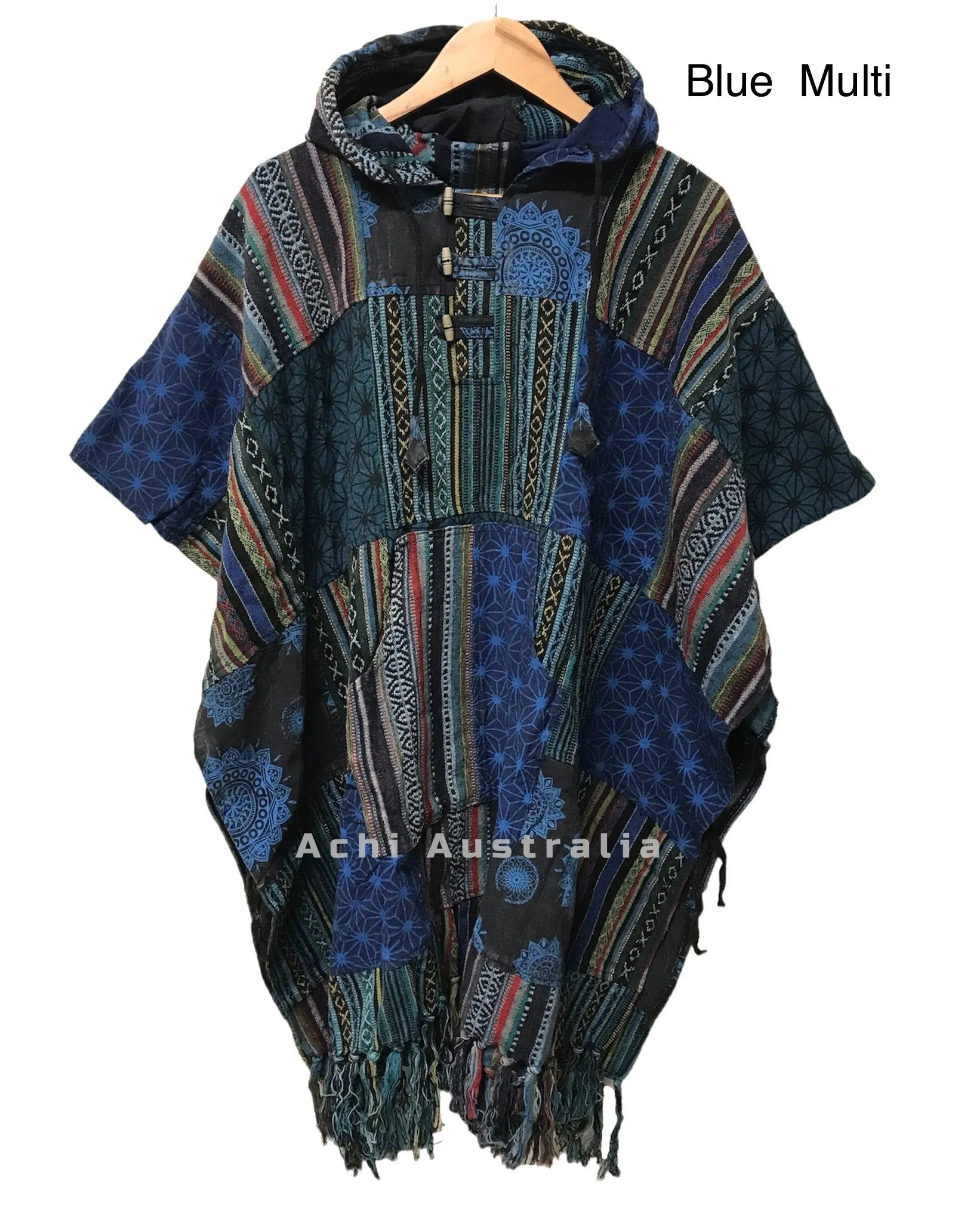 Boho Hippie Heavy Cotton Patchwork Poncho