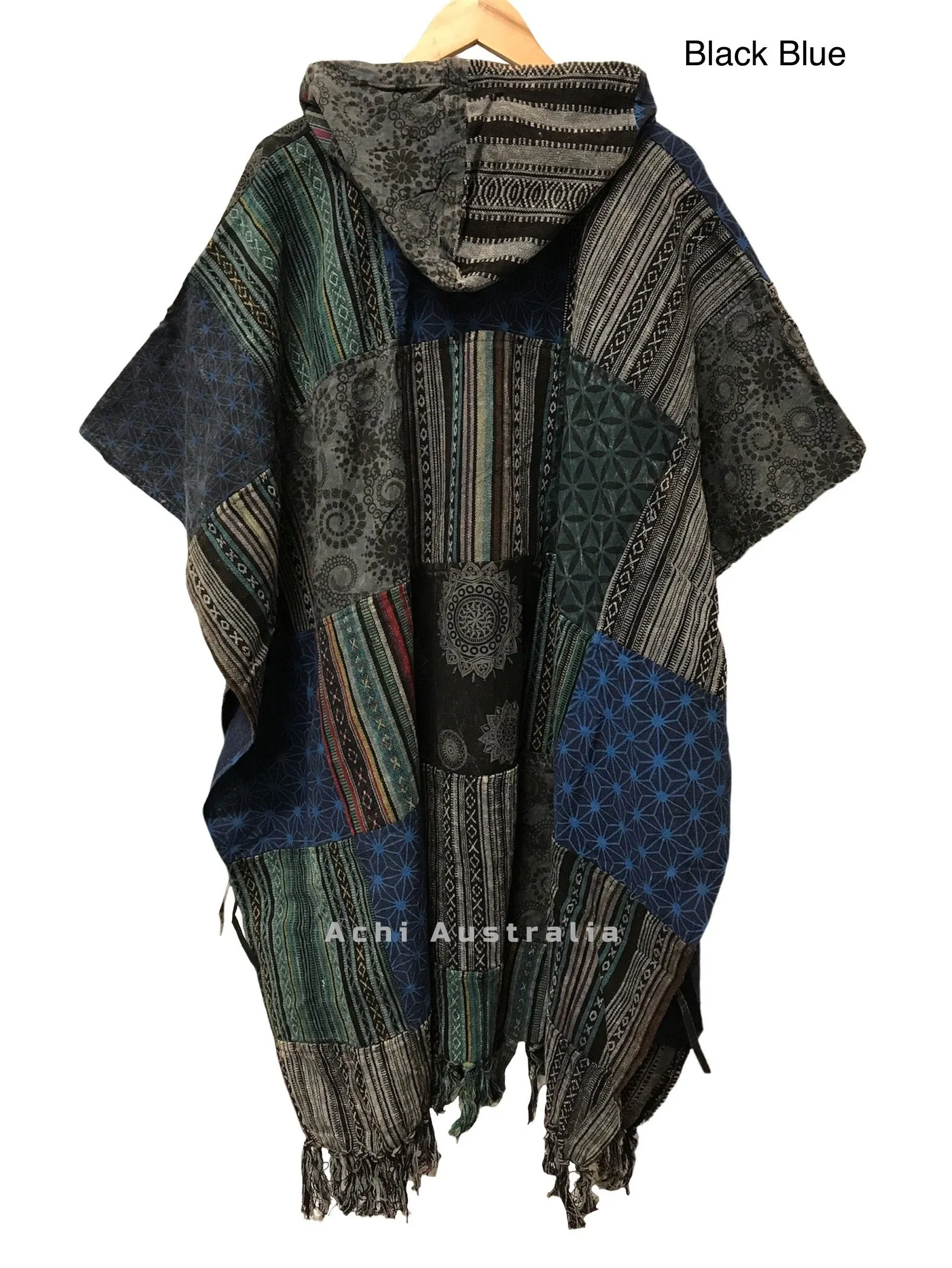 Boho Hippie Heavy Cotton Patchwork Poncho