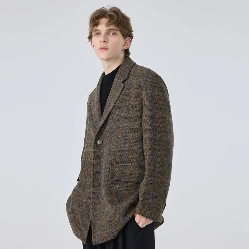 Brown Plaid Wool Blazer
