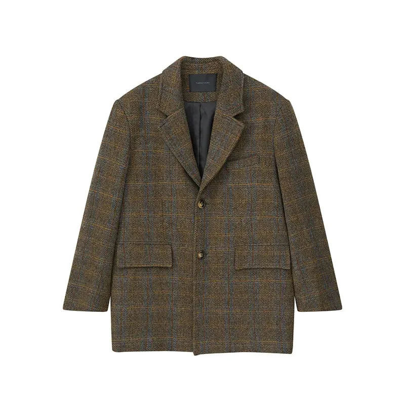 Brown Plaid Wool Blazer