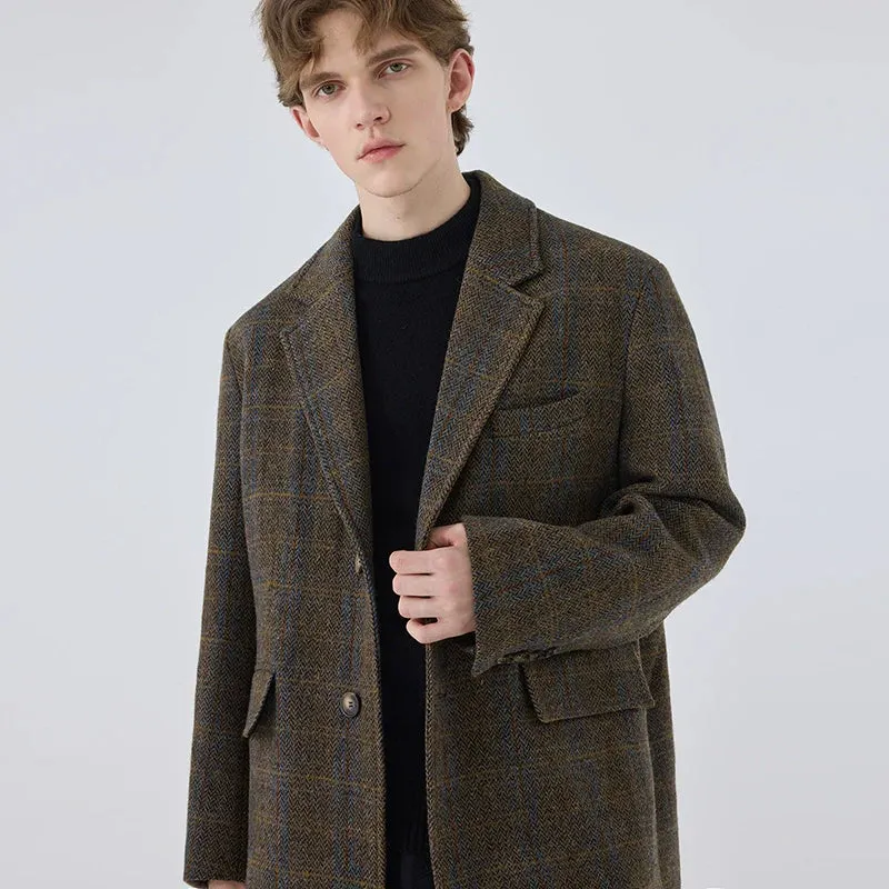 Brown Plaid Wool Blazer
