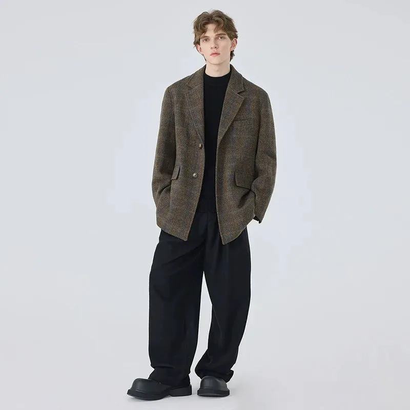 Brown Plaid Wool Blazer