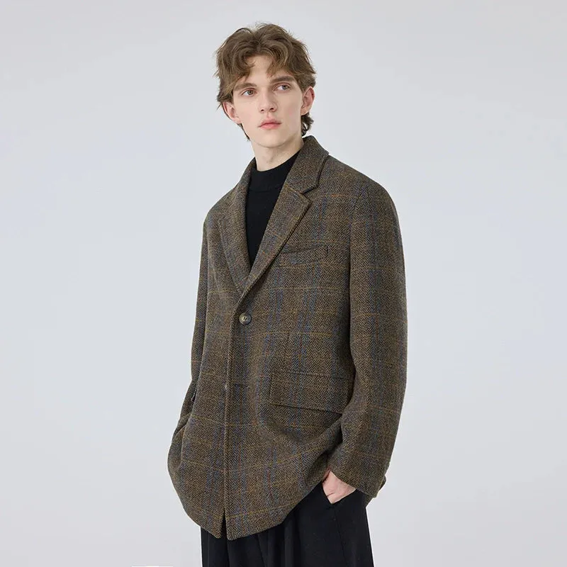 Brown Plaid Wool Blazer