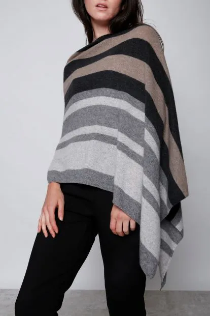 Cashmere Poncho Engineered Multi Stripe