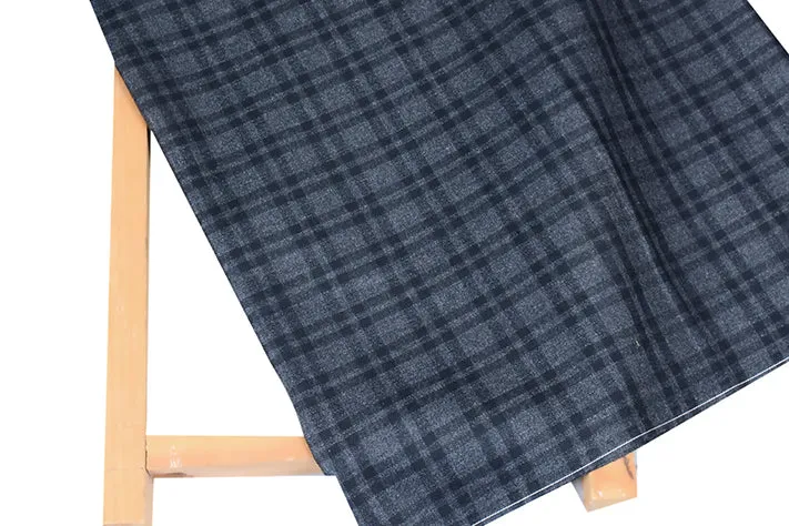 Charcoal Grey Tweed Fabric with Black Checks ( 2 Meter Cut Piece)