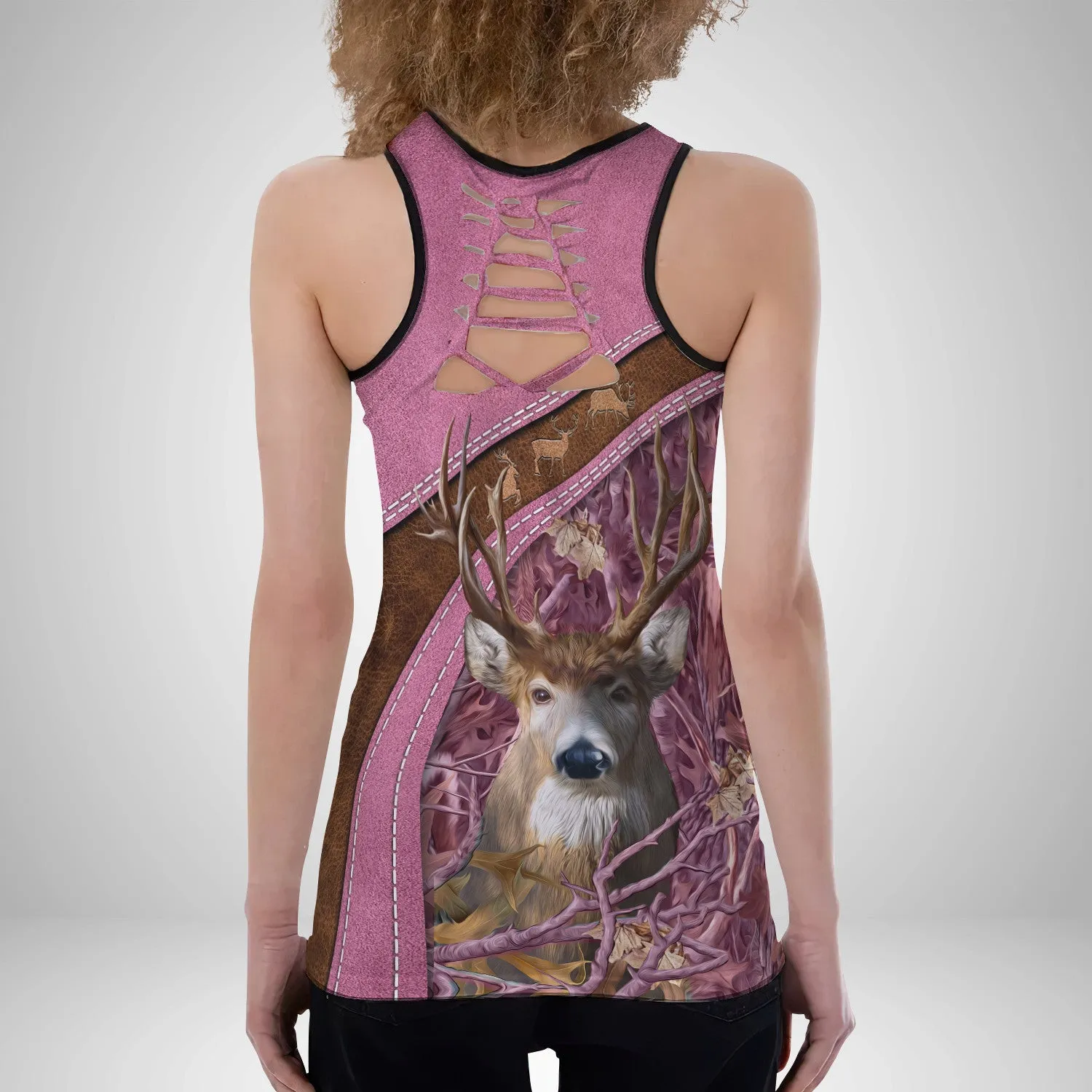 Country Girl Tank Top Pink Hunting Pattern 3D Back Hollow Tank Top 01