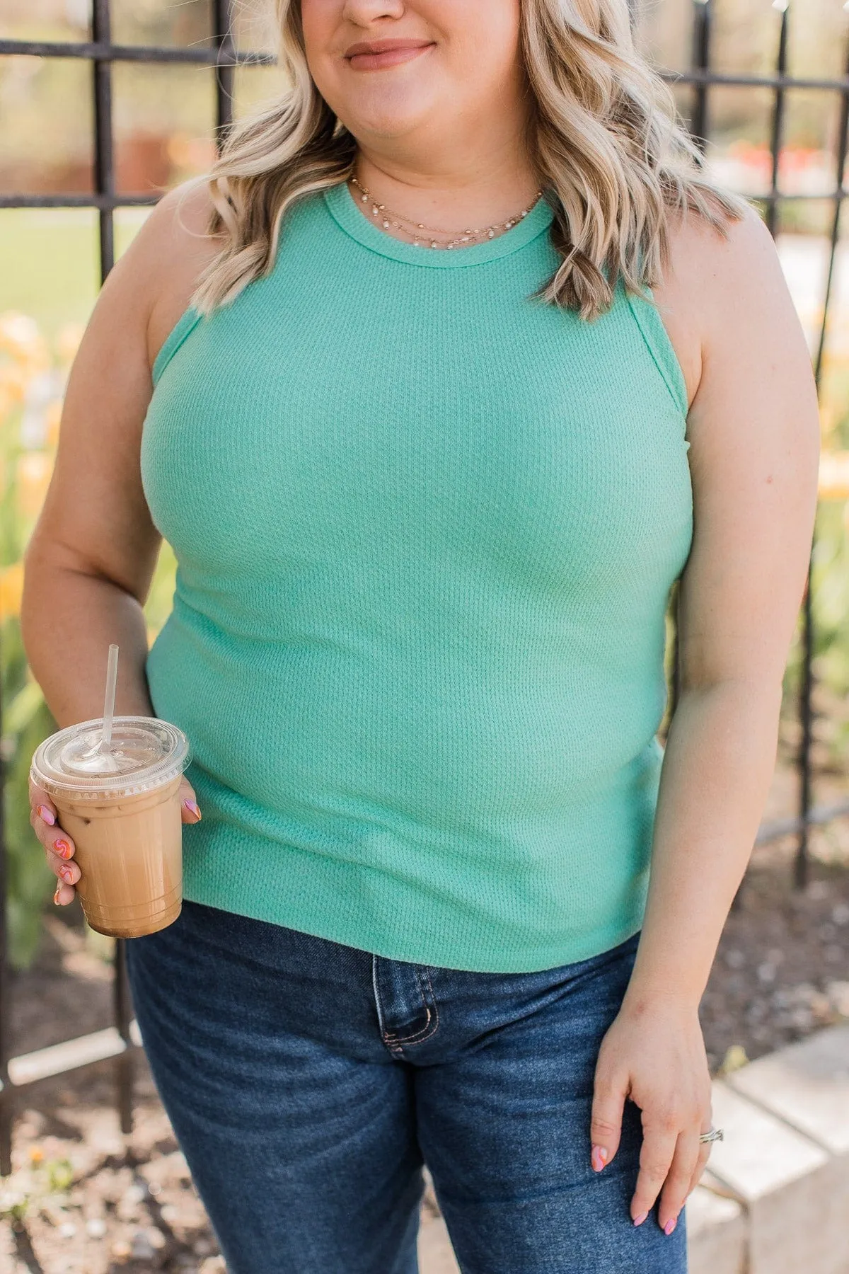 Delighted By You Knit Tank Top- Dark Mint