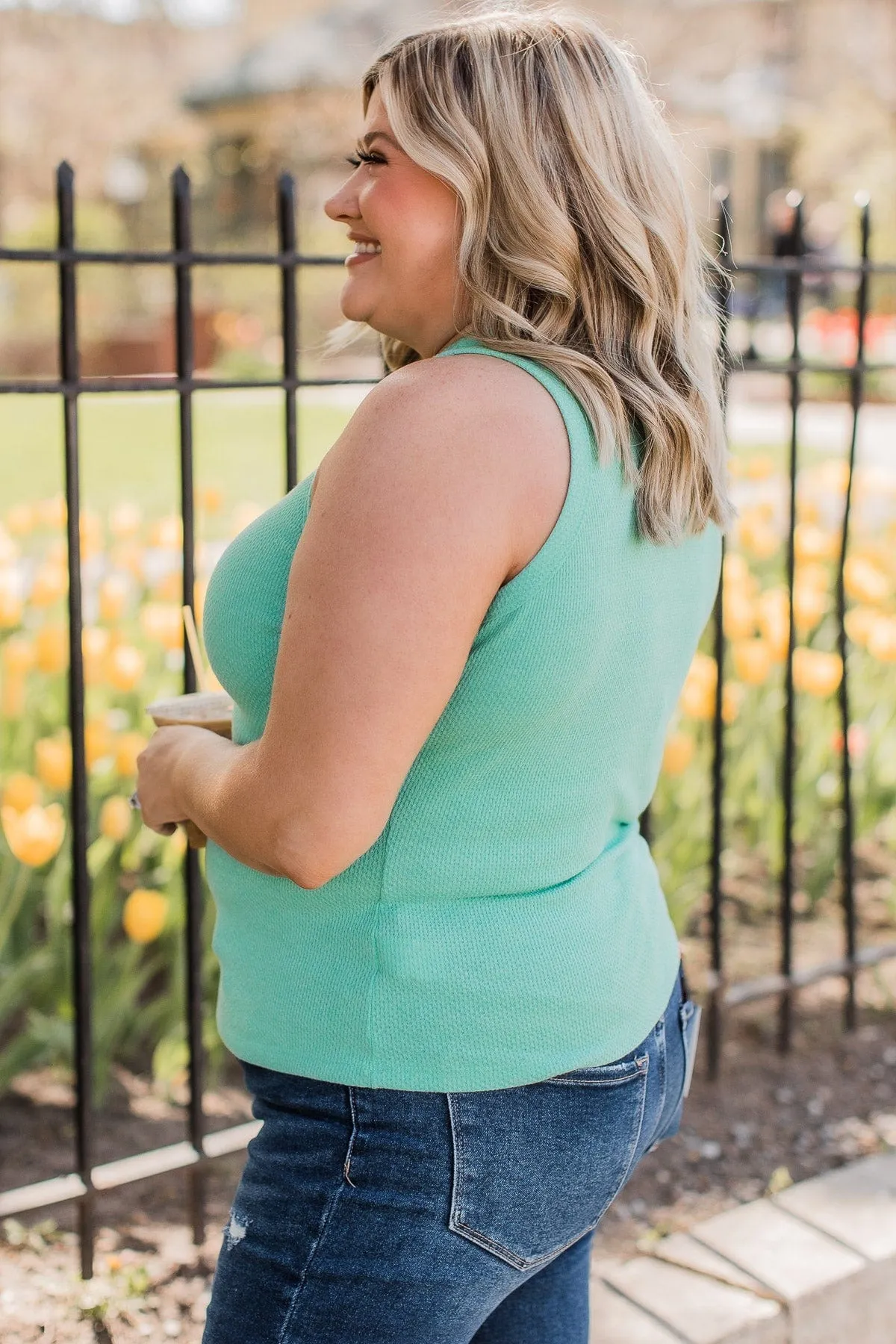 Delighted By You Knit Tank Top- Dark Mint