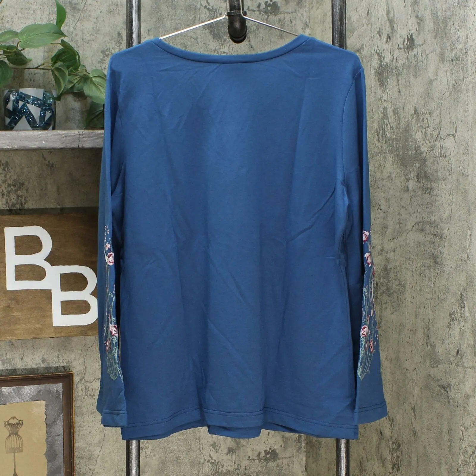 DG2 by Diane Gilman Women's Embroidered Bell Sleeve French Terry Top