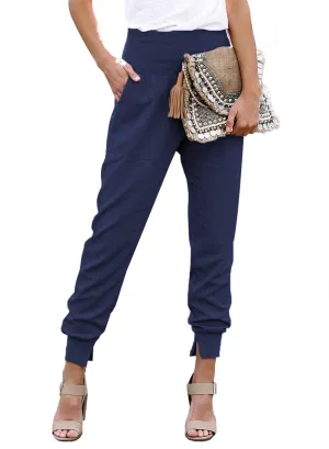 Dokotoo Womens Ladies Casual 2024 Spring Summer Comfortable Solid High Waisted Cotton Jogging Joggers Pants for Women Sweatpants with Pockets Blue