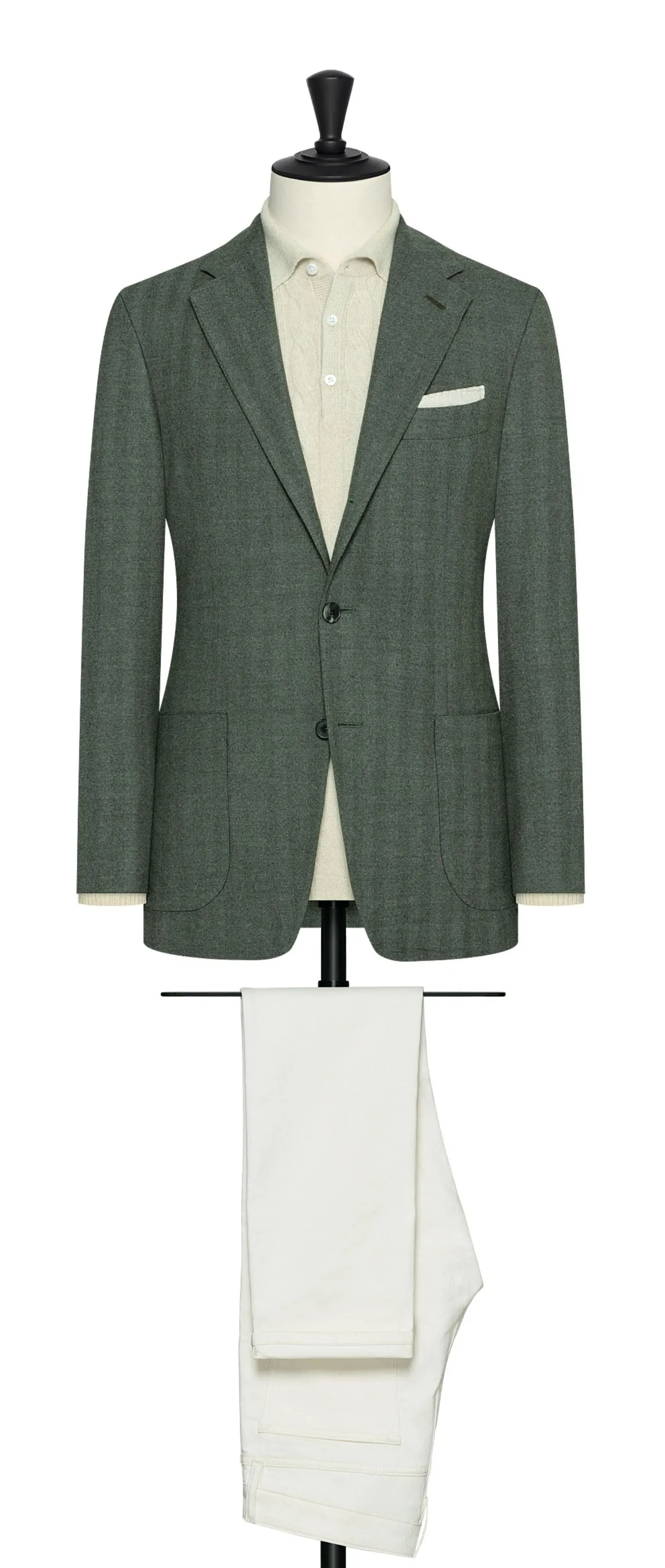 Drago Sage Green S180 Luxury Wool & Silk Flannel Herringbone