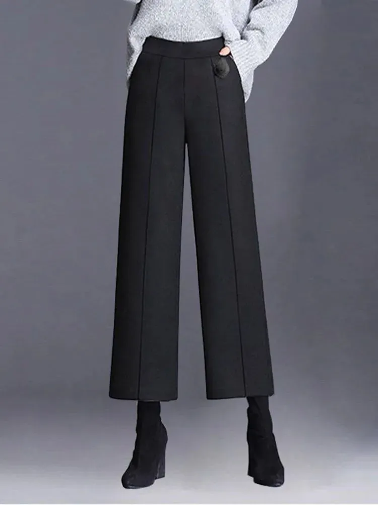 Elegant Woolen Blend Wide Leg Pants | Sophisticated Drape & Style