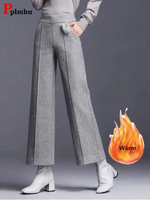 Elegant Woolen Blend Wide Leg Pants | Sophisticated Drape & Style