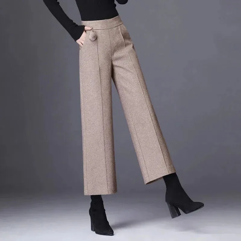 Elegant Woolen Blend Wide Leg Pants | Sophisticated Drape & Style