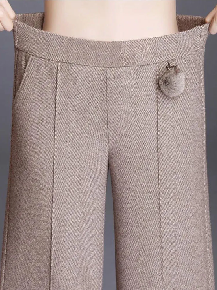 Elegant Woolen Blend Wide Leg Pants | Sophisticated Drape & Style