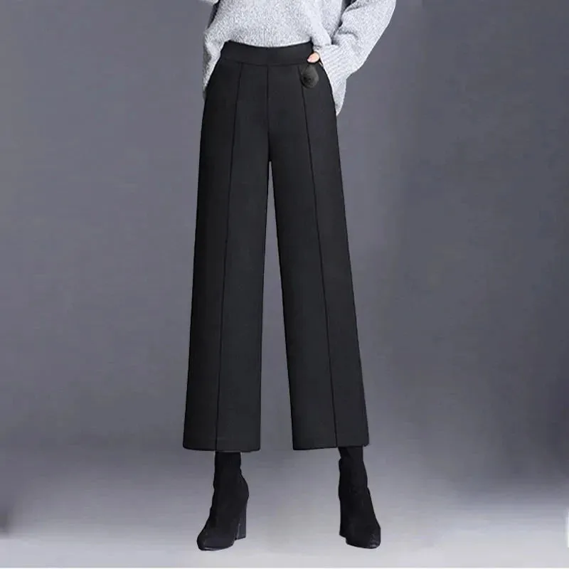 Elegant Woolen Blend Wide Leg Pants | Sophisticated Drape & Style