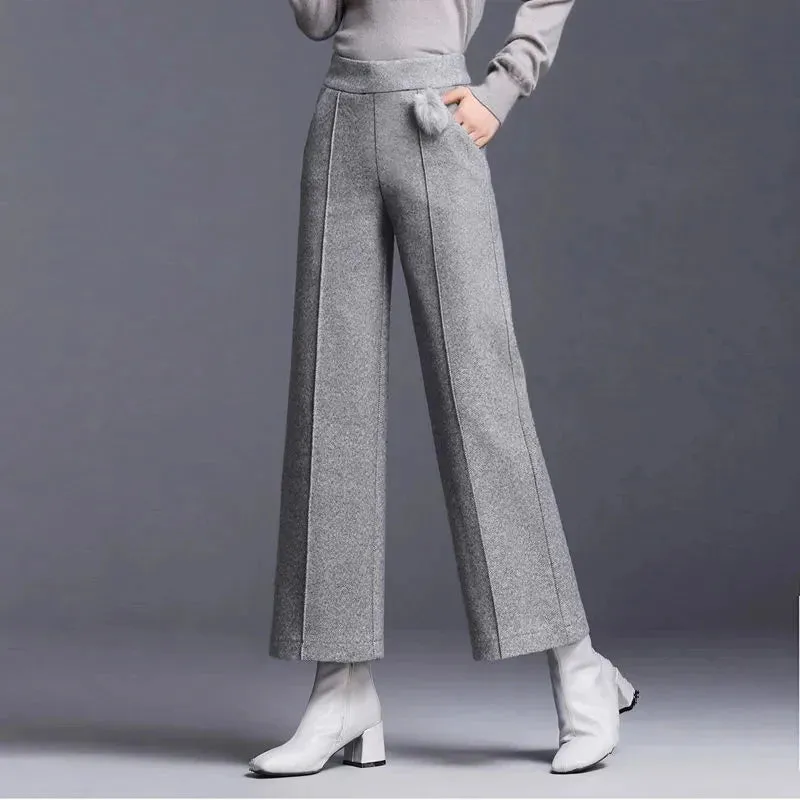 Elegant Woolen Blend Wide Leg Pants | Sophisticated Drape & Style