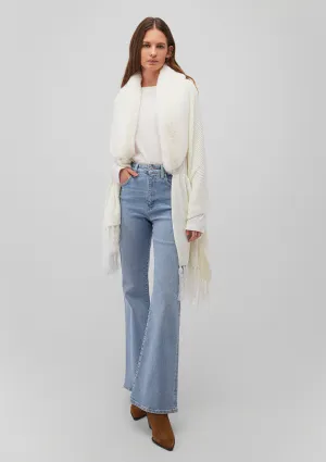 Faux Fur Detailed Ecru Pancho
