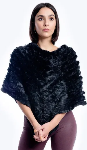 Faux Fur Topper Poncho - Black