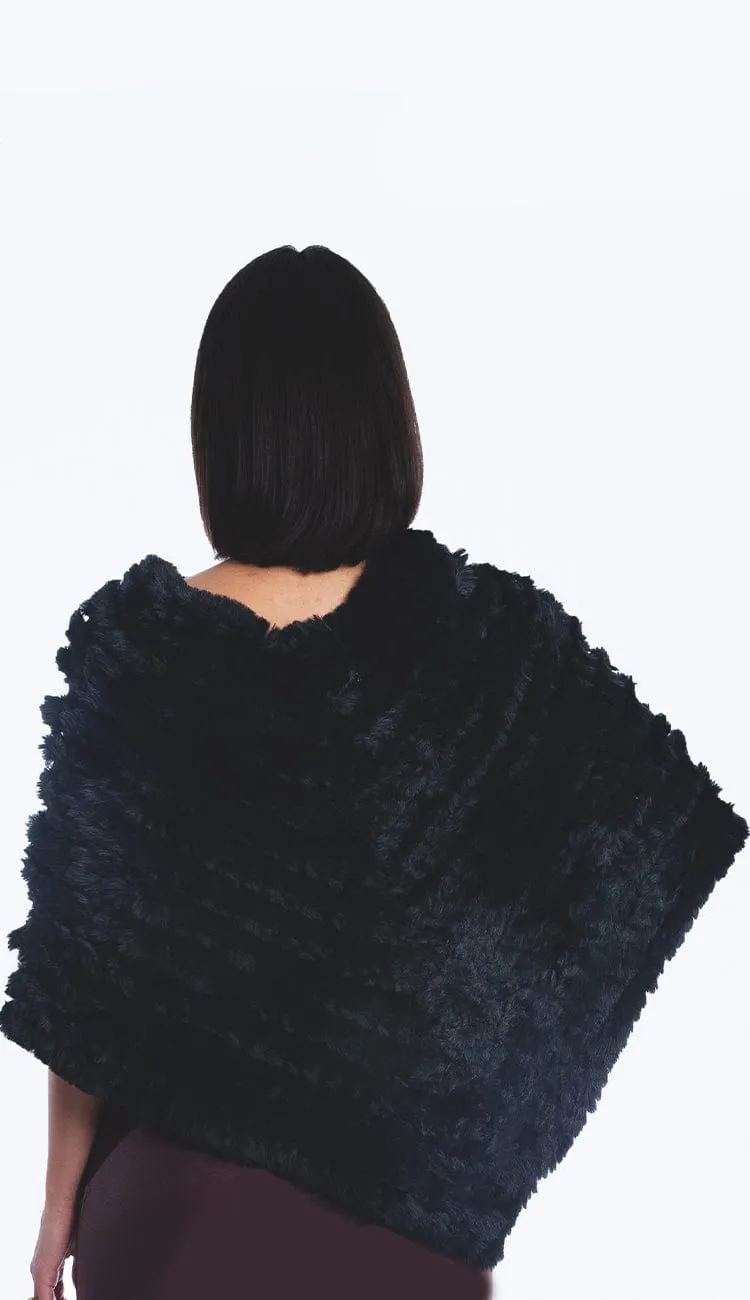 Faux Fur Topper Poncho - Black