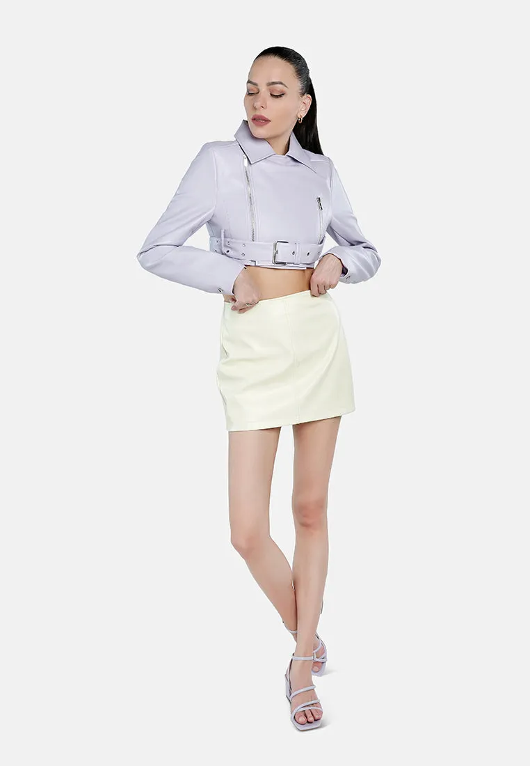 Faux Leather Belted Cropped Jacket