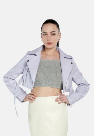 Faux Leather Belted Cropped Jacket