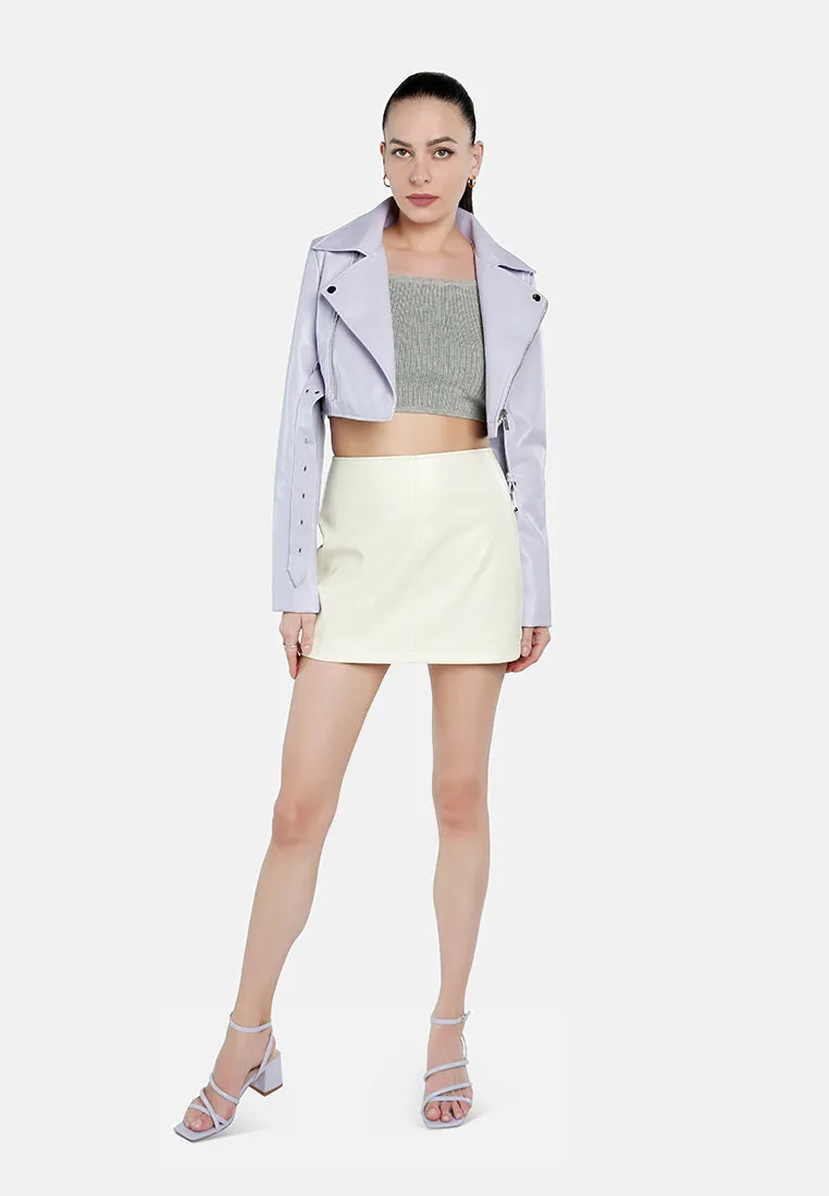 Faux Leather Belted Cropped Jacket