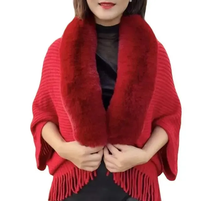 Fringe Fur Collar Shawl