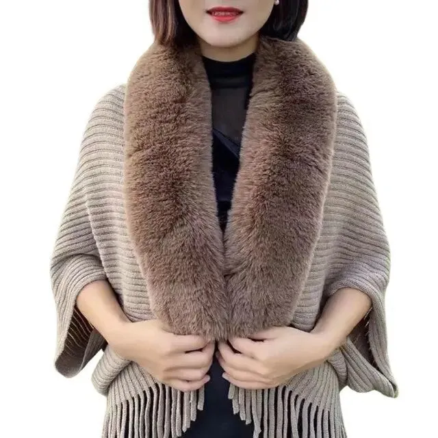 Fringe Fur Collar Shawl